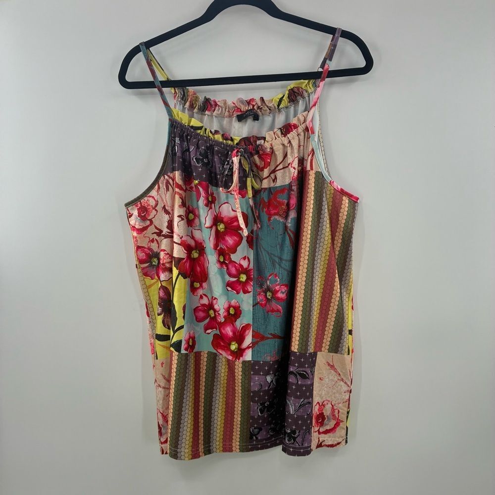 3For$20 Love U Dear Floral Patchwork Strap Tank Top - Pink Multi size 3X